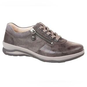 FIDELIO Hallux Haley Side Zip Leather Fossil Grey Shoes Women's Size 9.5 UK 7